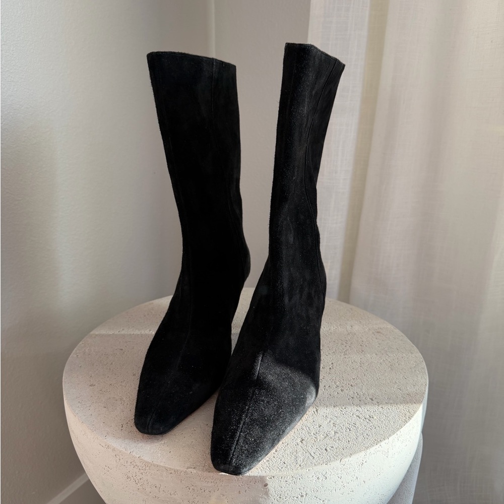 Mango Black Heeled Suede Boots - Picture 2 of 4